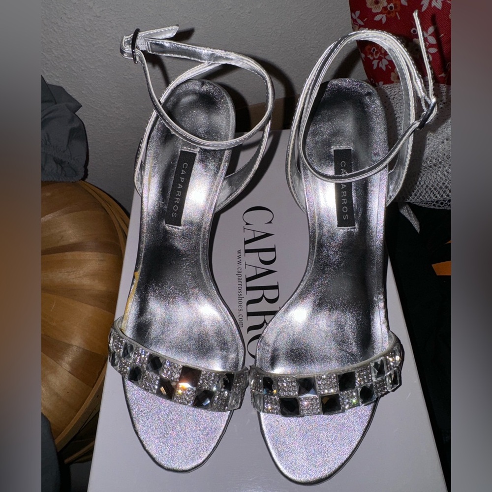 Silver metallic heels